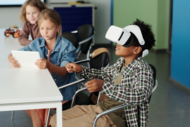 Students using Virtual Reality in a classroom