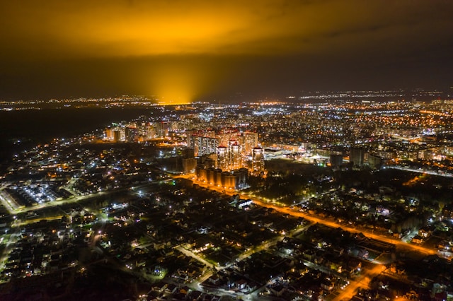 Bright city lights causing light pollution at night