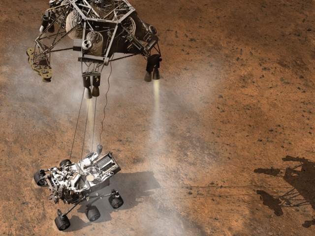 Illustration of a Mars rover landing safely on the Martian surface