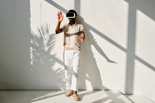 Person using VR headset to explore a virtual home
