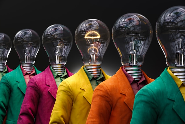 Human mind with light bulbs representing thoughts